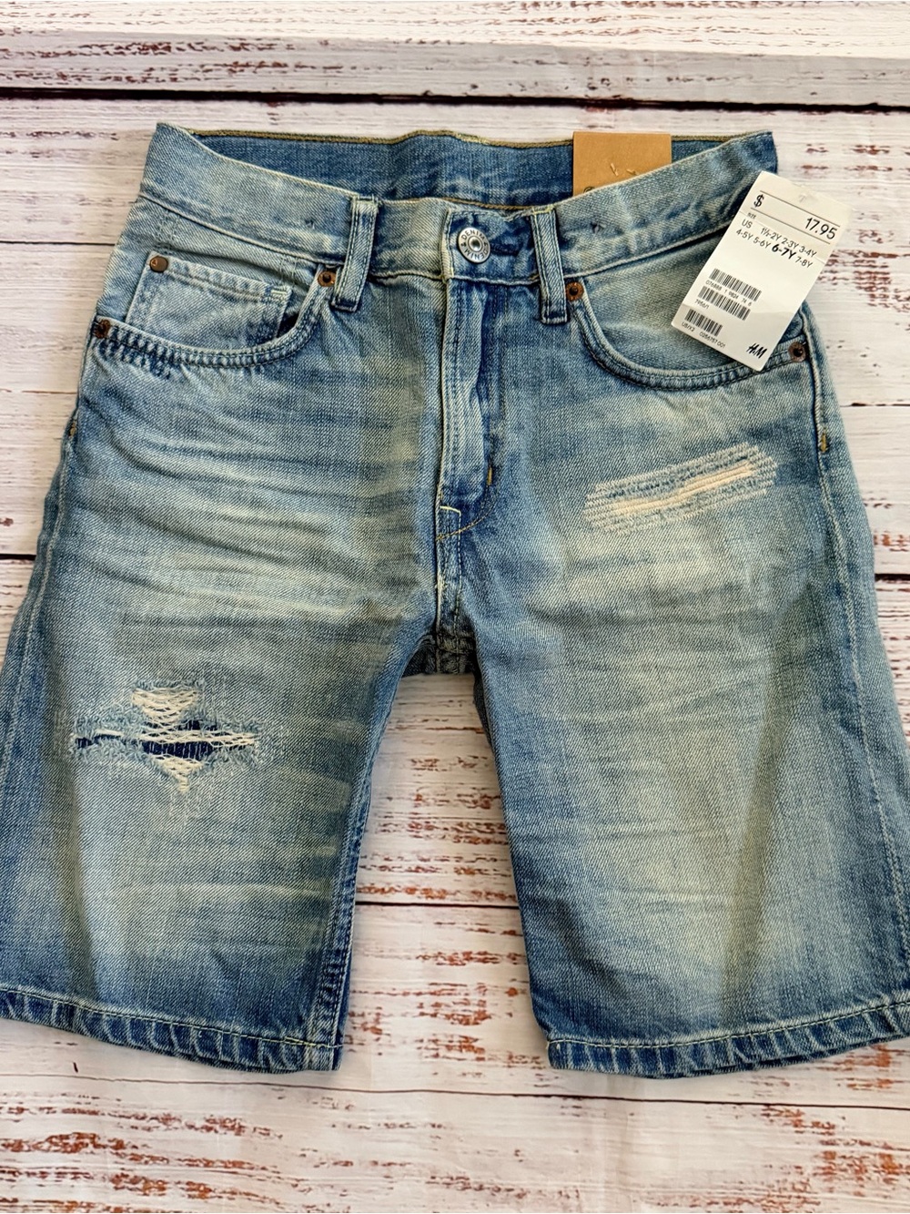 NEW! H&M Light Blue Distressed Denim Shorts Boys Size 6-7 years